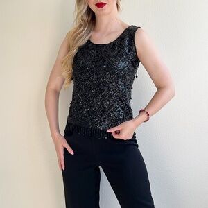 Vintage 1960s Heavy Black Sequined Blouse (S/M)